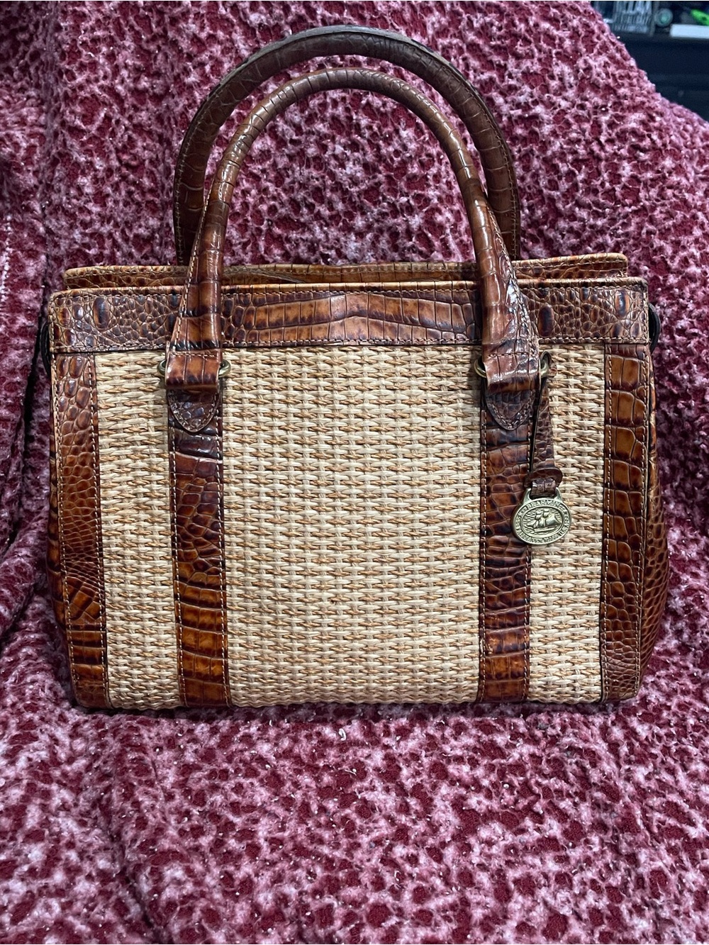 Brahmin Vintage Woven Straw & Croc Leather Purse